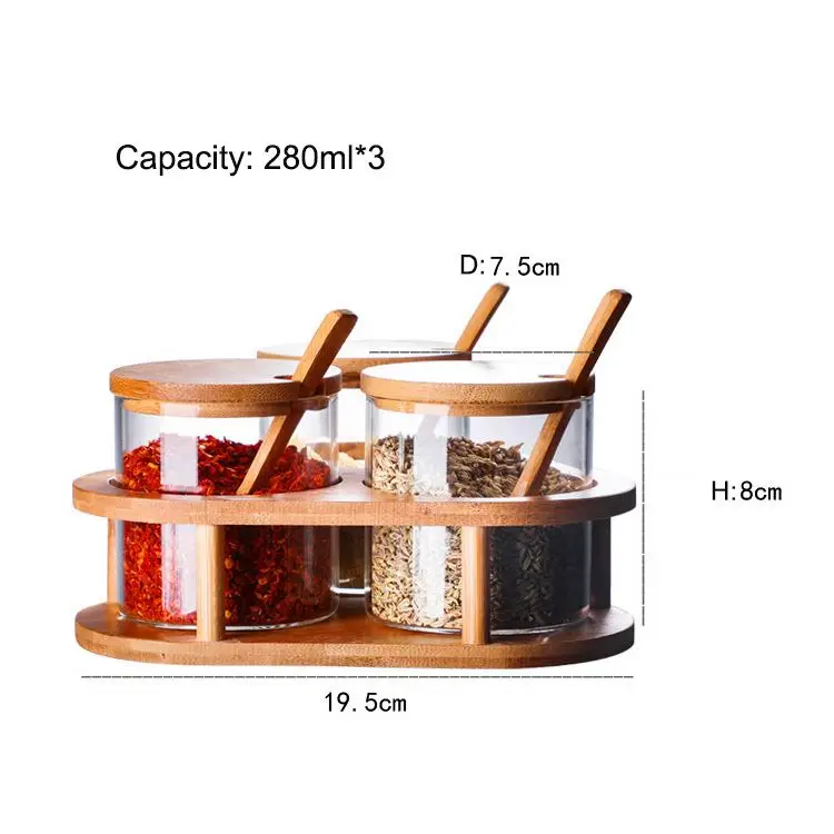 3 pcs bamboo glass storage jars sets for kitchen food spice jars set