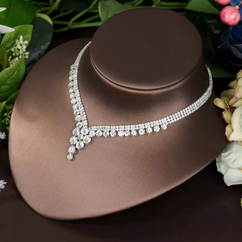 HIBRIDE Beautiful White Bling Cubic Zirconia Dubai Bridal Jewelry Sets for Women Wedding Party Dress Accessories N-1436