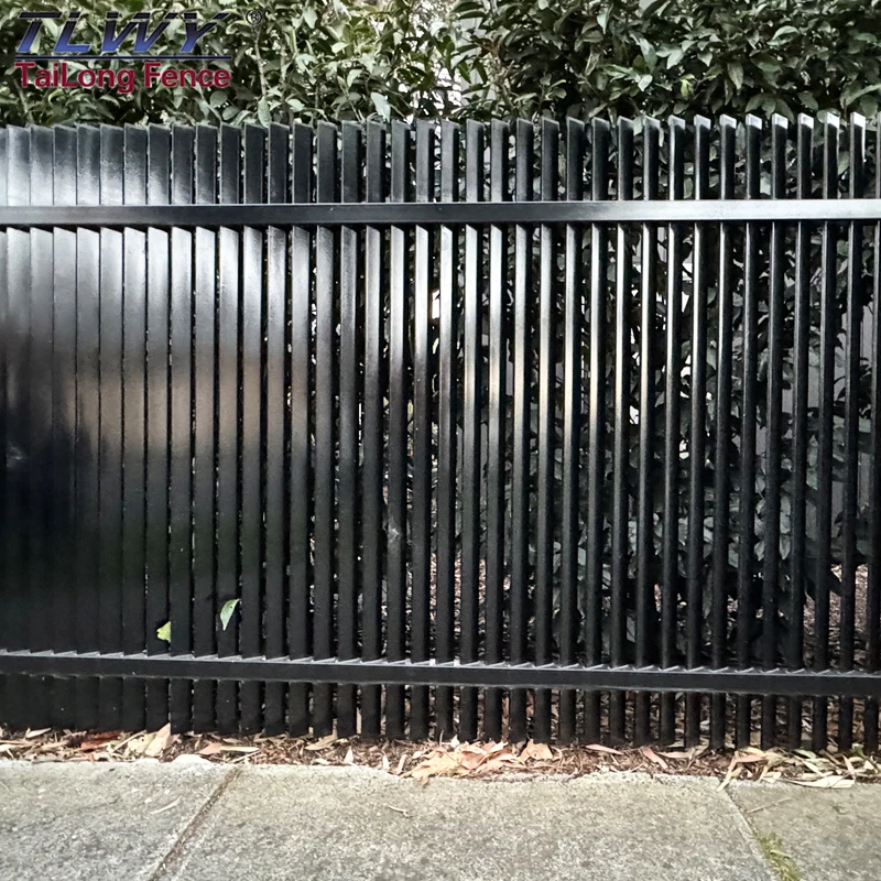 Modern Steel Metal Fence Panel Powder-Coated Zinc Steel Galvanized Square Pipe Easy Low Black Flat Top Rail Fence