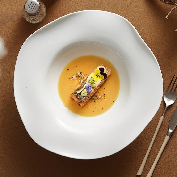 2024 kitchen & tabletop Ceramic Soup Bowl Irregular crockery Dinnerware Restaurant Dishes Pasta Noodles Plates Italian tableware