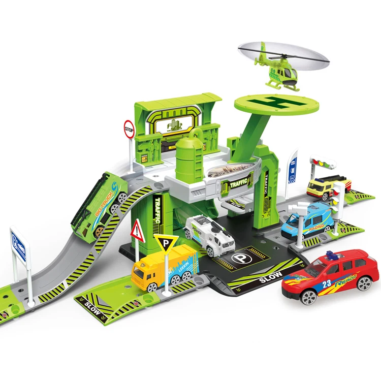 Kids City Racing Track Toy parking lot Storage container car model toys of Alloy car set