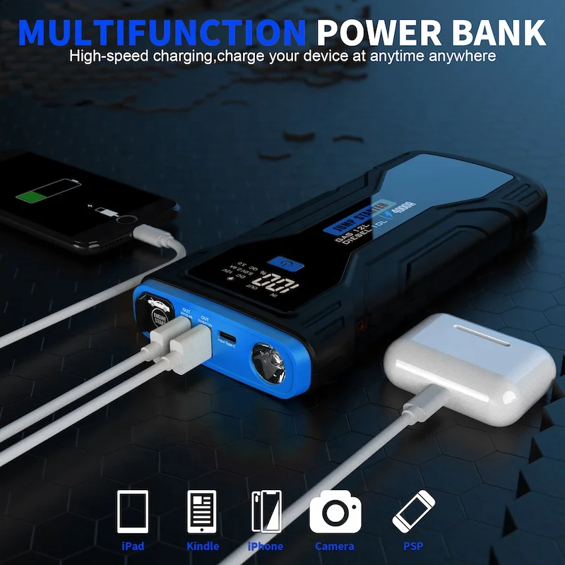 Super Capacitor 4000A 12V  Jump Starter power bank battery air compressor  car jamper