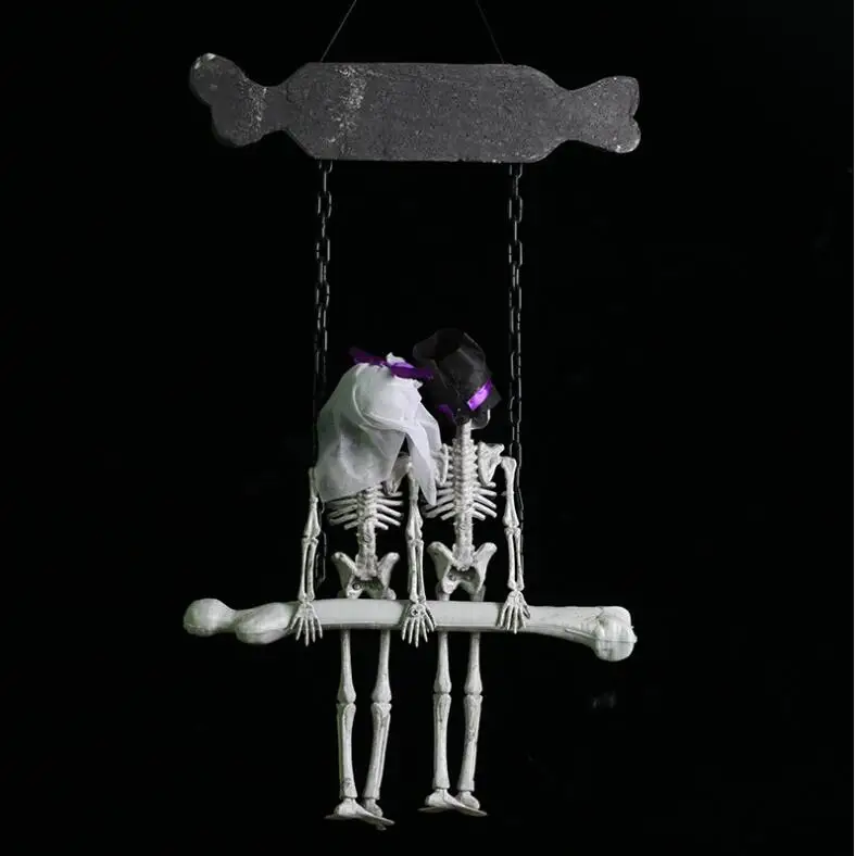 Halloween Decoration Hanging Skeleton Scary Halloween Props Bride Groom Welcome Sign for Home Patio Yard Haunted House Decor