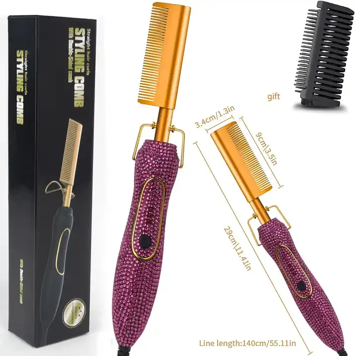 Professional Travel Electric Heatless Permanent Flat Irons Hot Comb Brush Automatic Curler Straightening Hair Straightener Comb