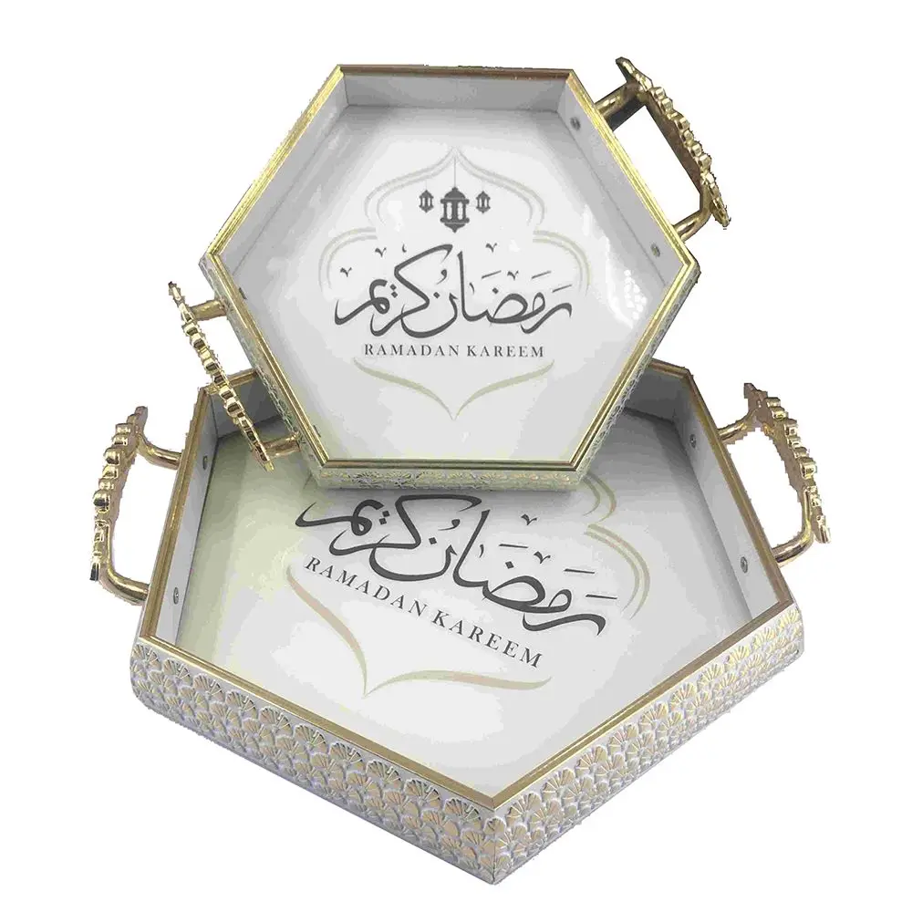 Superwin Fast Custom 2Pcs Eid Mubarak Tray Ramadan Decorations Food Wood Serving Ramadan Tray with Handle