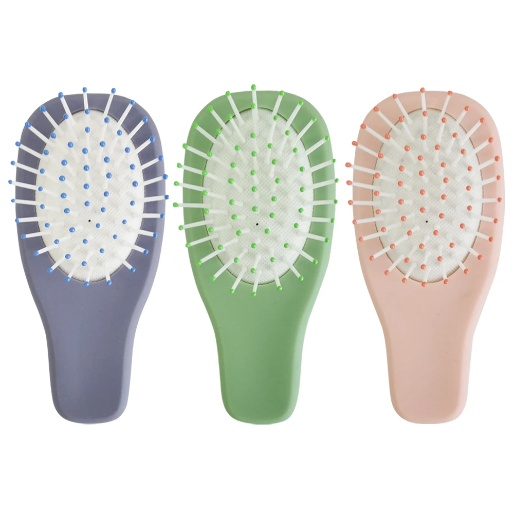 Colorful Cute Portable Mini Size Baby Travel Pocket Oval Cushion Rubber Touch Plastic Hair Brush For Kids With Nylon Pins