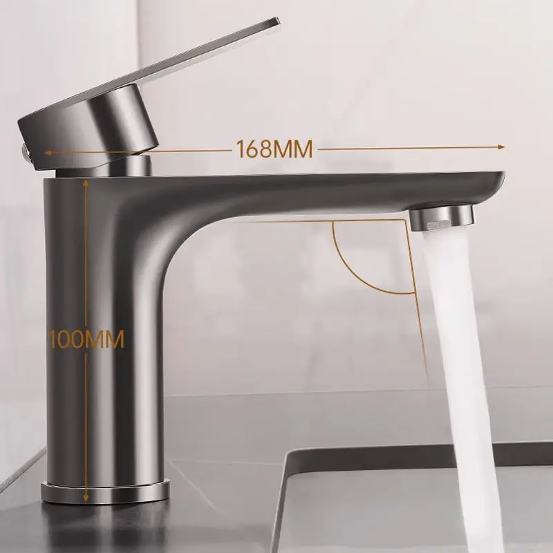 Modern Single-Hole Basin Mixer Faucet by Manufacturer Custom Colour Stainless Steel Gray Single Handle with Ceramic Valve Core