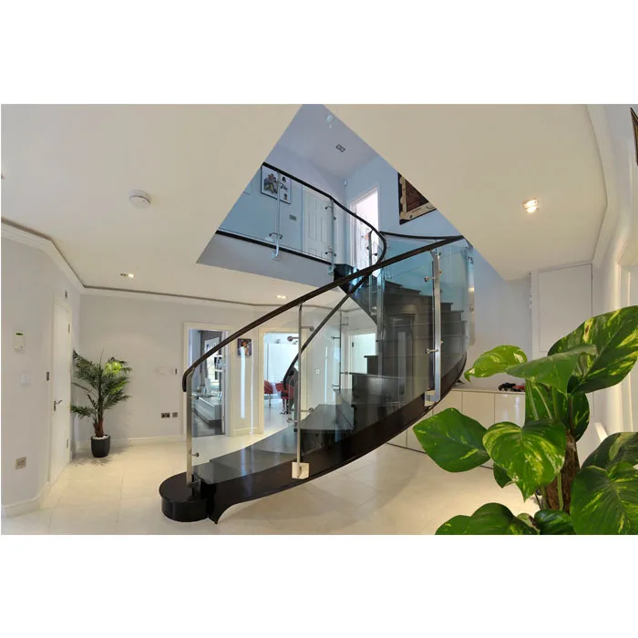 Curved Stairs With Stainless Steel Rod Railing  Curved Stair Glass  Curved Plexiglass Stairs