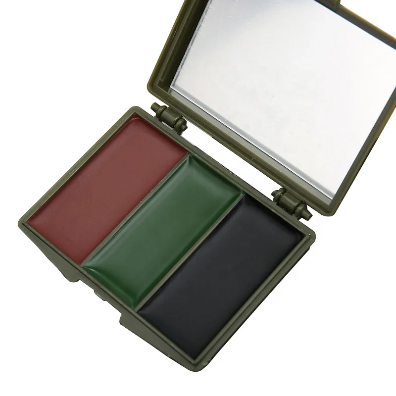 3 Color Black Green Brown Camouflage Face Paint Forest Woodland Digital Makeup Kit with Mirror