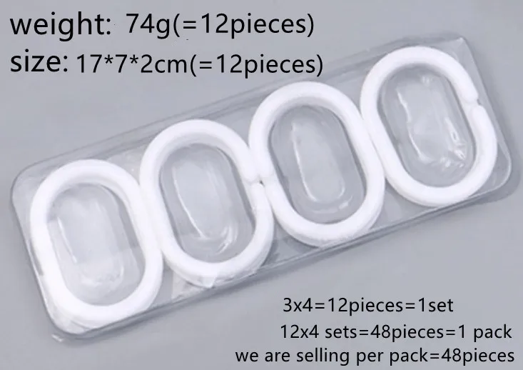 48 Pieces C Shape Plastic White Shower Bath Drape Curtain Loop Clip Hanger Hooks Rings