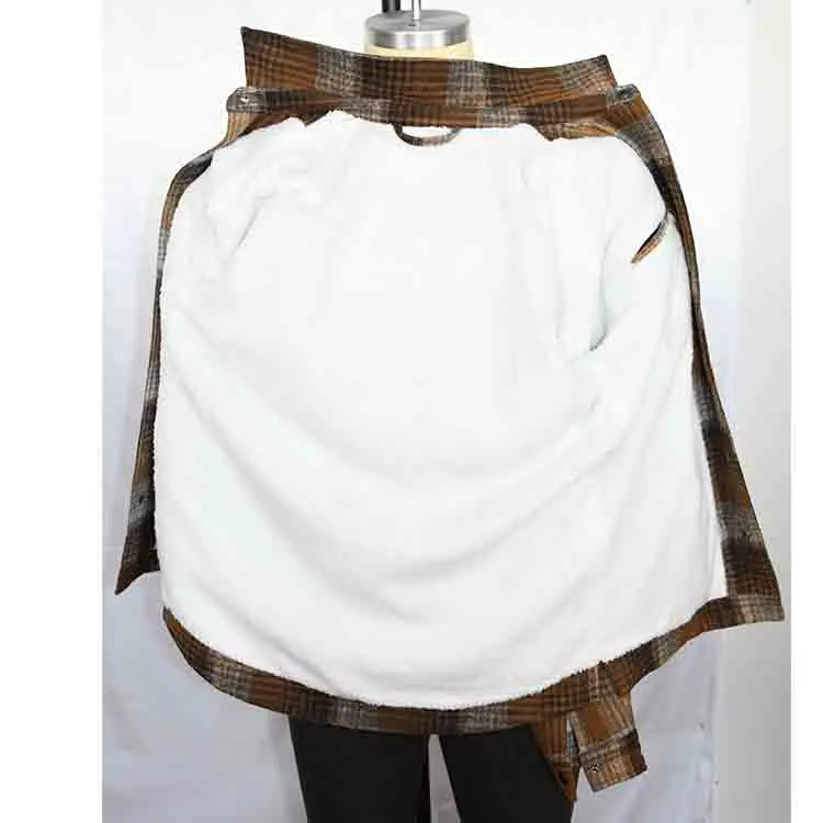 MENS HEAVY WEIGTH WOOL FLANNEL JACKET LINED UP SOFE SHERPA-BROWN