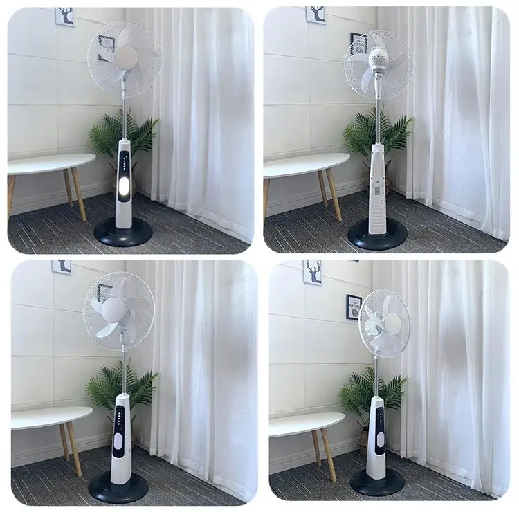 18 Inch AC DC, Rechargeable electric 12V DC Solar Powered Stand Fan with 24 LED Light and solar panel 2 bulb/