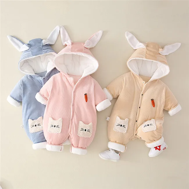
SE6322 Boutique Custom Hooded Long Sleeve girl Toddler Clothes Boys Warm Wear Baby Rompers Winter 
