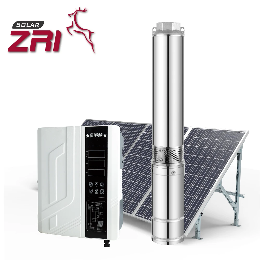 ZRI 4 inch AC/DC Hybrid Solar Water Pump, ACDC Automatic Complementary Submersible Pump, solar pump for irrigation