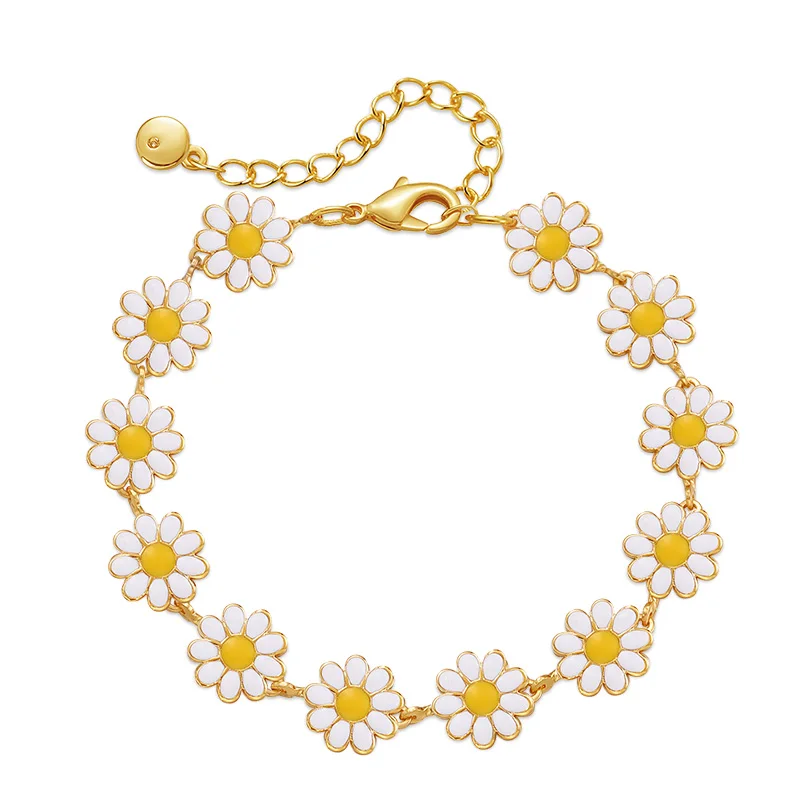 2023 Summer Hot Sale Brass 18K Real Gold Brass 18K Real Gold Creative Drip Oil Design Sense Floral Accessories Anklet