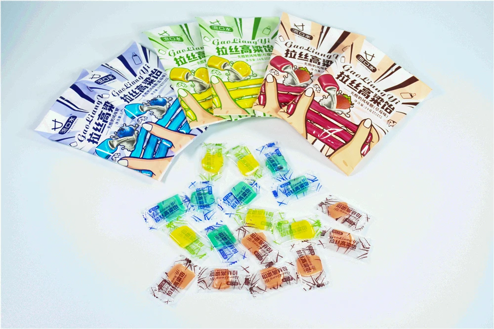 Chinese Traditional Snacks Fun Sorghum Malt Soft Candy Individually Wrapped Drawing Fruit Flavour Yoghurt Filled Gummy Candy