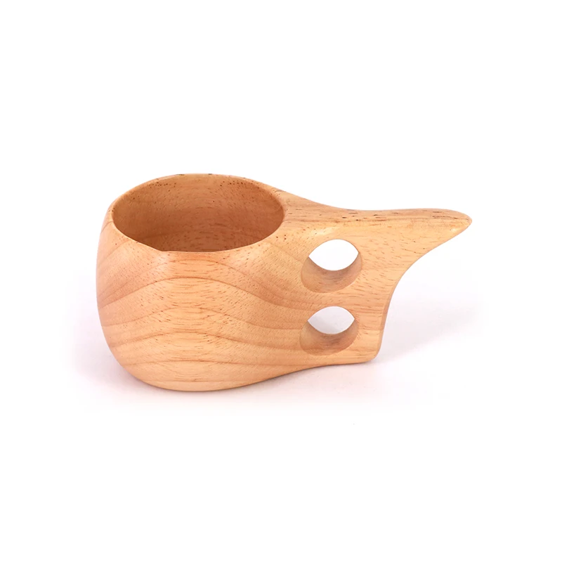 New Style Eco Friendly Handmade Wooden Cup with 2 Hole Grips Small Wooden Coffee Tea Mug