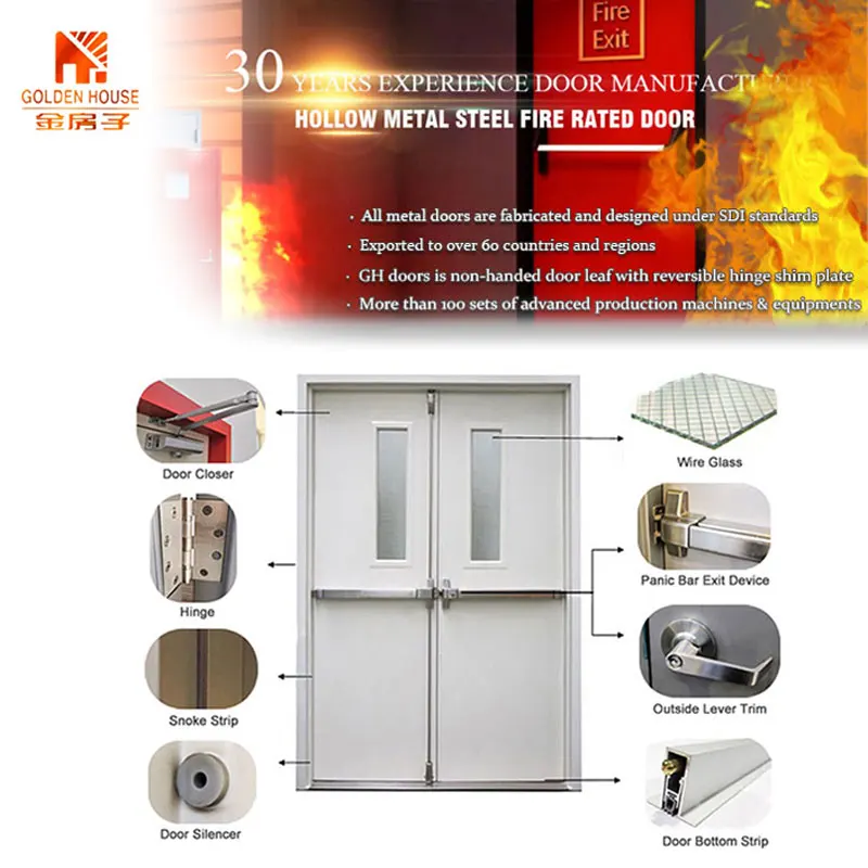 UL/WH/FM Approval 90 minutes Fire Rated Steel Door Competitive Price Steel Doors