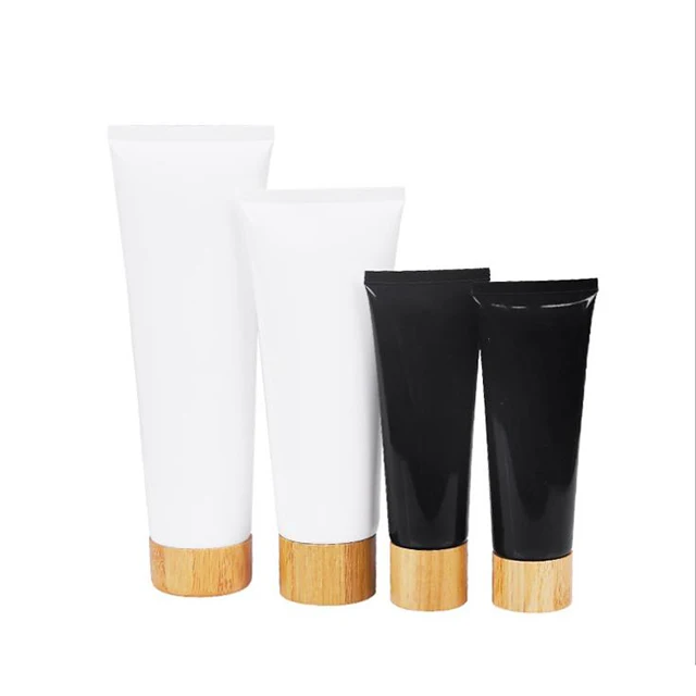 50 100 ml cosmetic container hand cream packaging long bamboo lid plastic tube