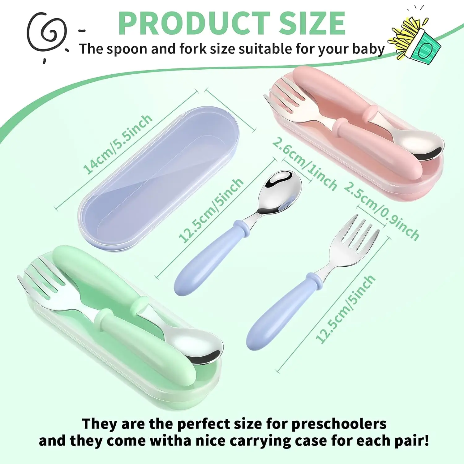 Baby Cute Food Grade Travel Kids Cutlery Set Silverware Flatware Toddler Utensils Children Spoon and Fork Set Stainless