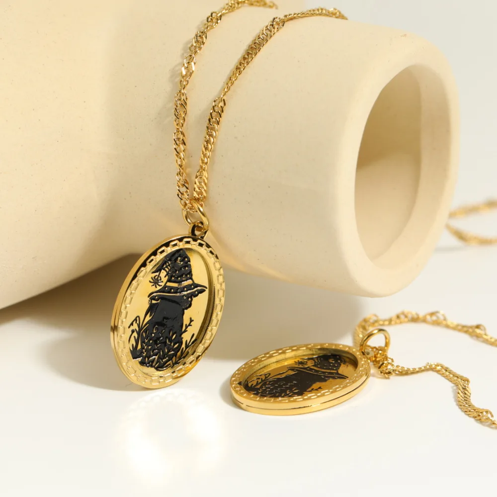 Minimalist Designer Stainless Steel 18k Gold Plated  Black Cat Carve Tarnish Free Fine Jewelry Friendship Necklace