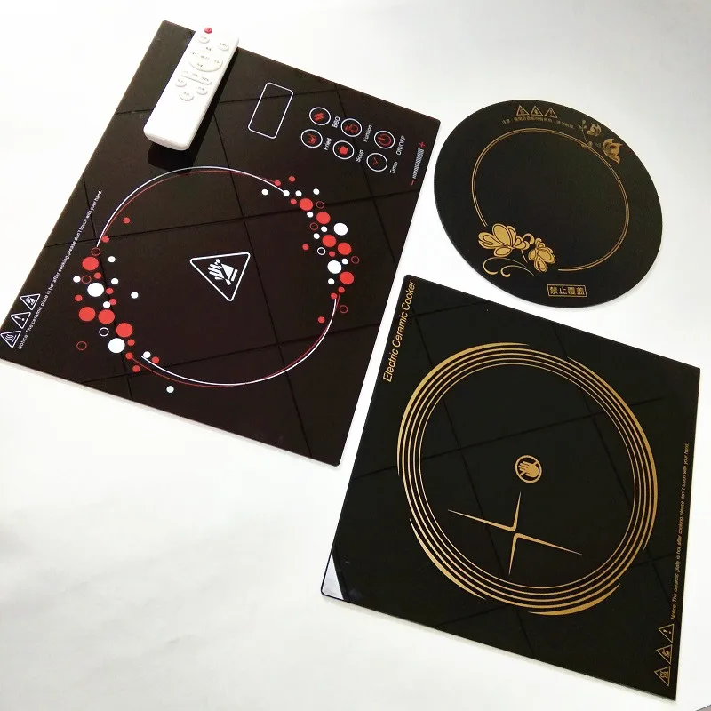 Черная 4 мм керамическая закаленная стеклянная обрабатываемая огнеупорная плита с пользовательским принтом Панель пластина для индукционной плиты