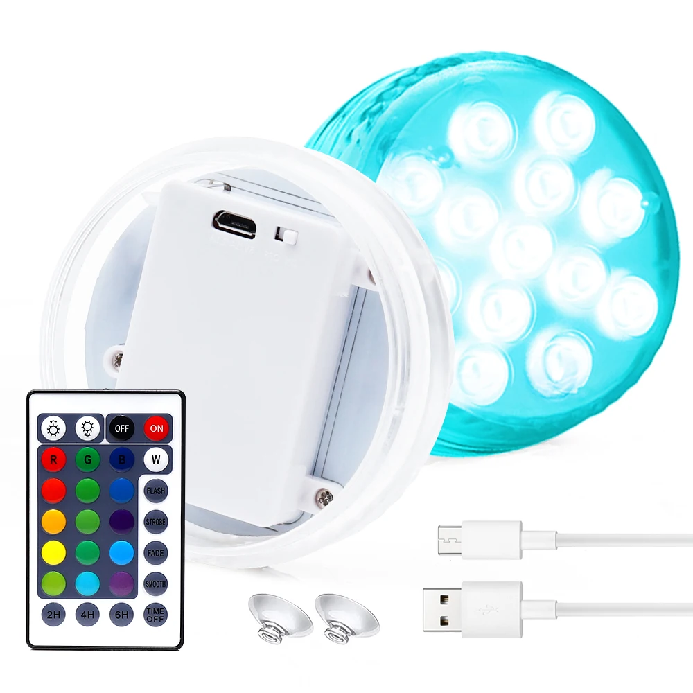 New USB IR Rechargeable Battery Powered Swimming Pool Lights LED Underwater RGB Submersible Waterproof Fish Tank Light