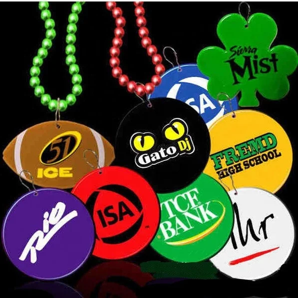 Custom Logo Printed medallion Mardi Gras Beads Necklace