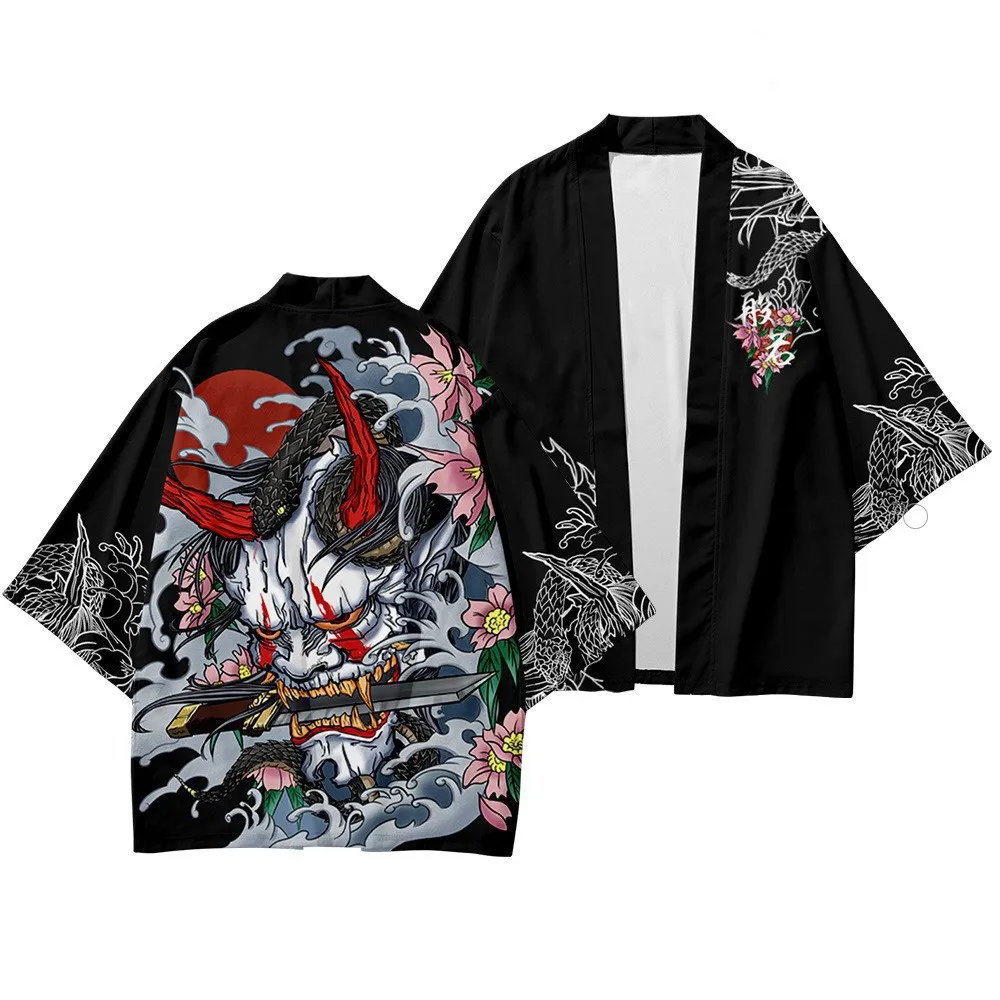 Wholesale High Quality Print Cosplay Kamado T-shirt Men Tops Jackets Japanese Anime Cloak Happi Coat