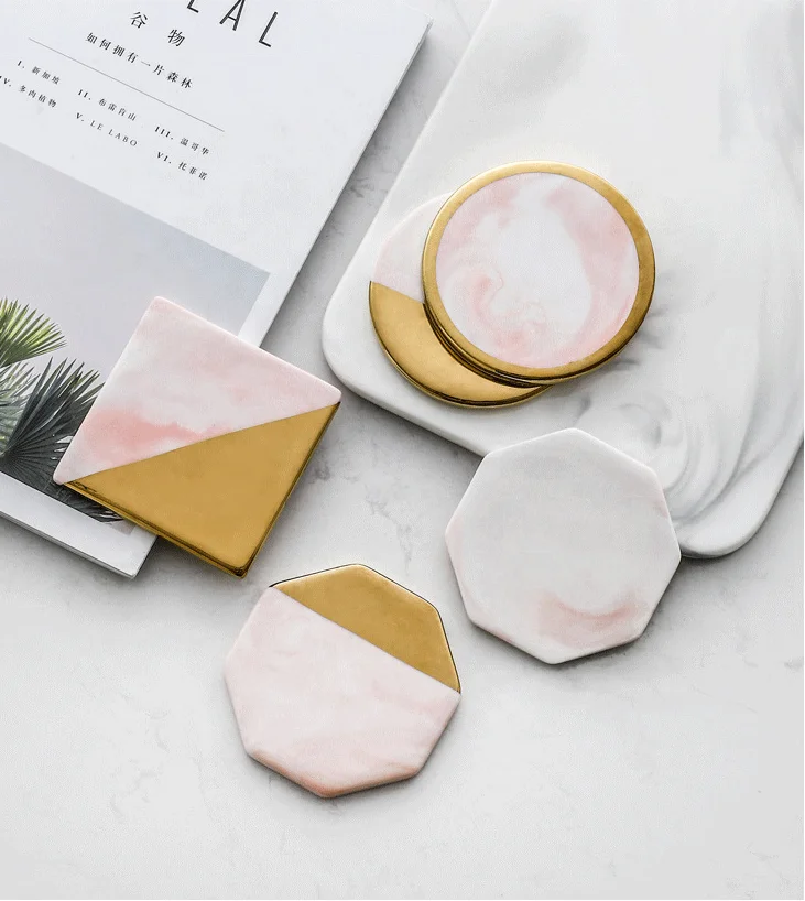 Заплатанный коврик для чашки, наборы керамических подставок, модные золотистые мраморные Коктейльные коврики и подставки для пива, кофе, украшения дома на все сезоны