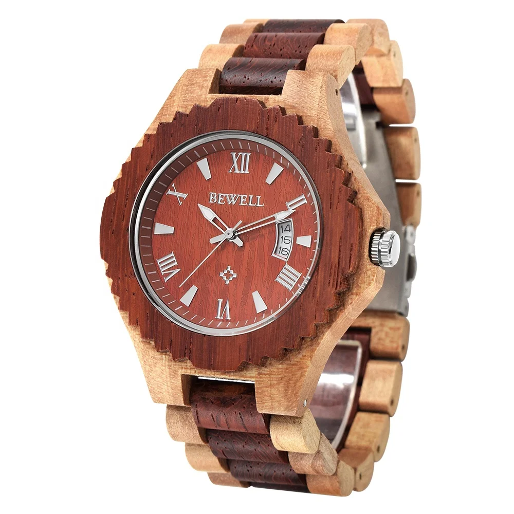 Bewell wholesale price men wrist watches wood case and band with japan movement men wooden watch
