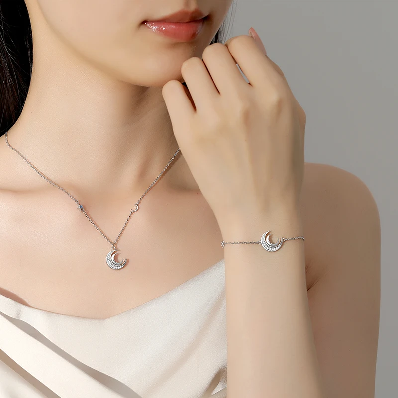 Trendy Jewelry Delicate Moon and Star Bracelet 925 Silver Gold Plated Zircon Charm double Moon Bracelets woman