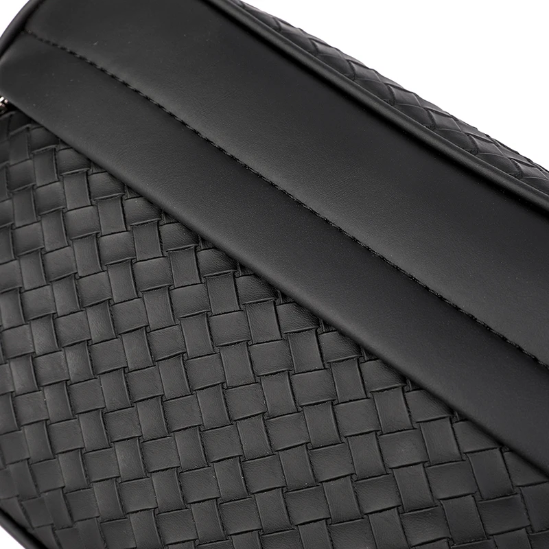 Custom Logo Leisure Crossbody Shoulder Bag Small Pu Leather Braid Message Bag with Zipper Lock for Man