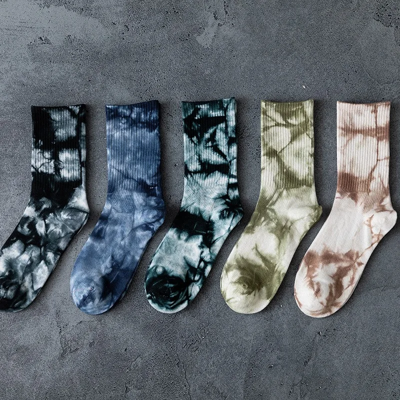 WUYANG FACTORY WY-073 Wholesale High Quality Fashionable Tie Dye Printed Crew unisex siz Dress Socks Unique Custom Tie Dye Socks