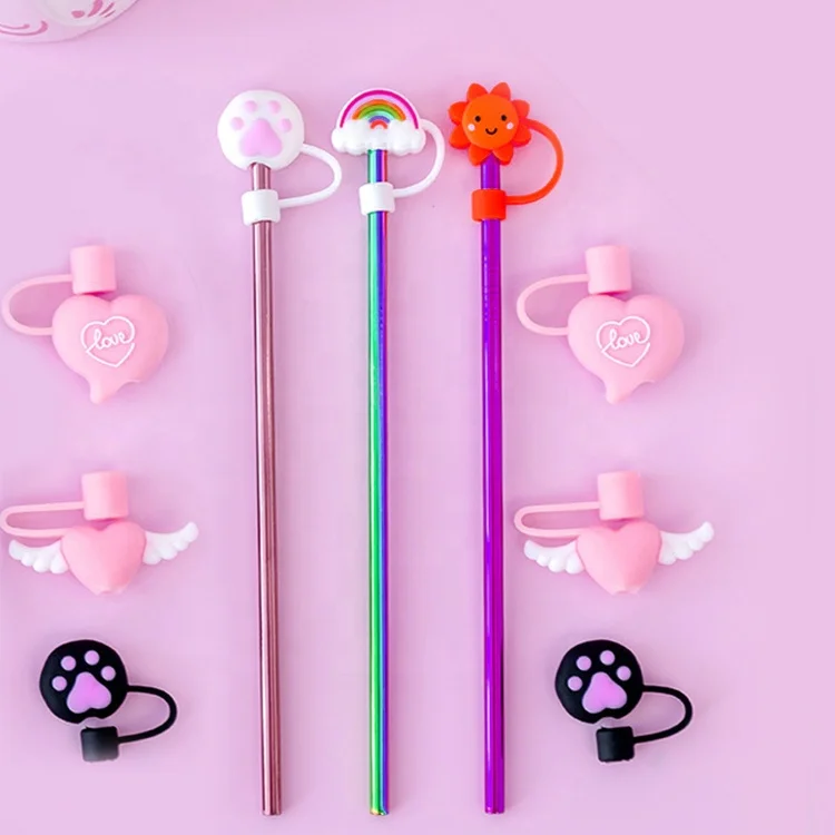 manufacturer custom cartoon cute reusable silicone straw dust tips covers caps silicone straw topper