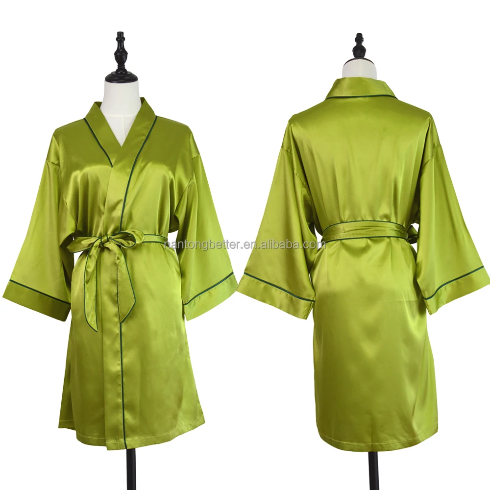 Wholesale Luxury Stock Ready to ship Woman Satin Silk Robes Wedding Morning Gown Silk Adult Spa Robe with Piping