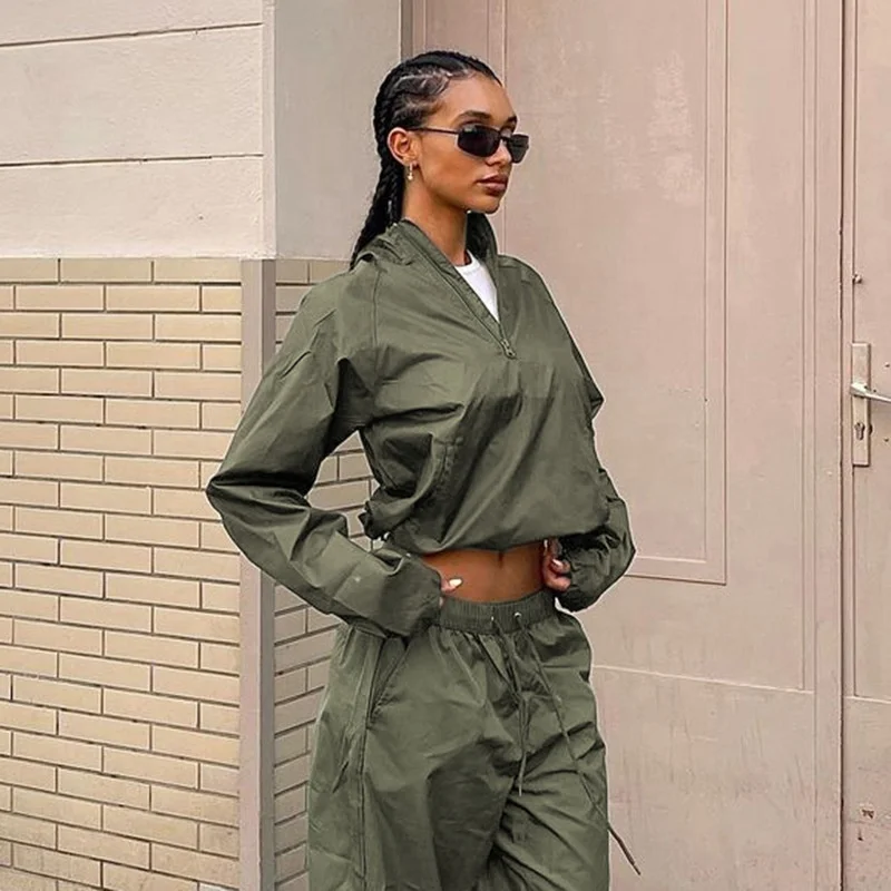 OEM Custom Logo Cross Border Sports Style Thin Suit Stand Collar Zipper Straight Tube Pull Rope Elastic Waist  Long Sleeve Jacke