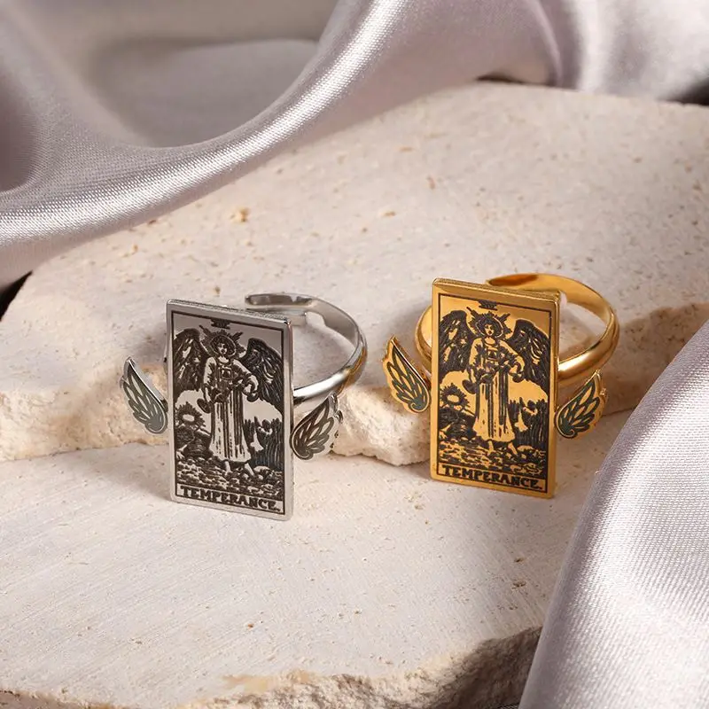 18K Gold Plated Vintage Heart Ring Retro Opening Rings Astrology Divination Magic Amulet Tarot Cards Rings