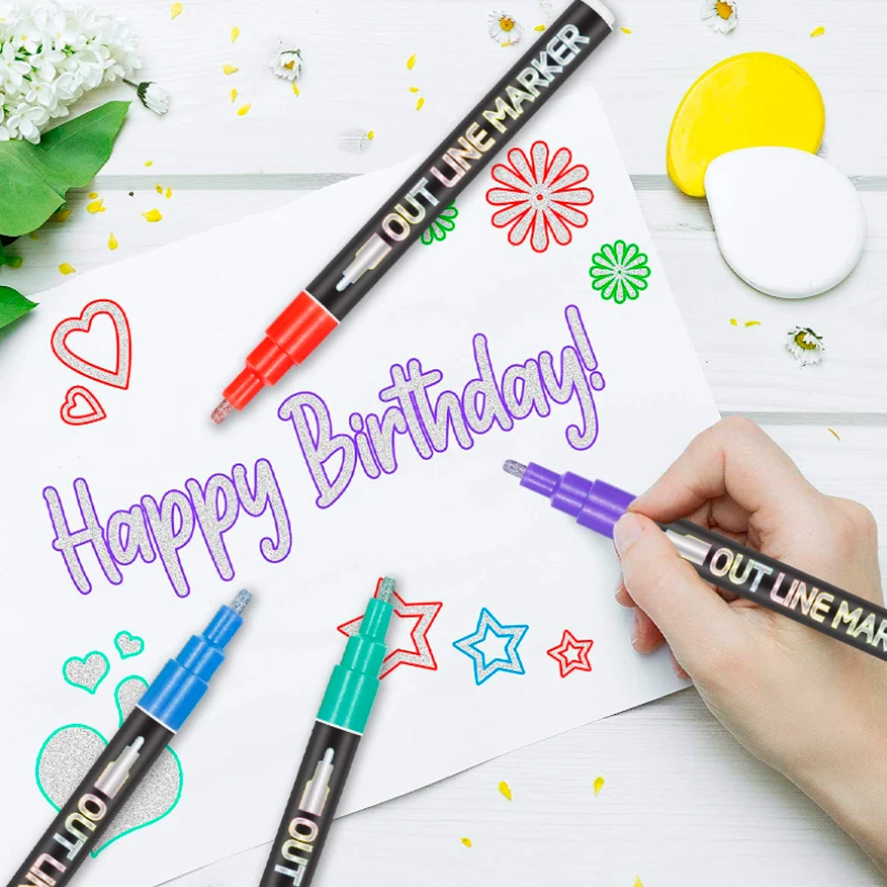 Double Line Outline Pens 20 Colors Painting Diy Sketching Child Color Pen Writing Drawing Pens Outline Metallic Markers