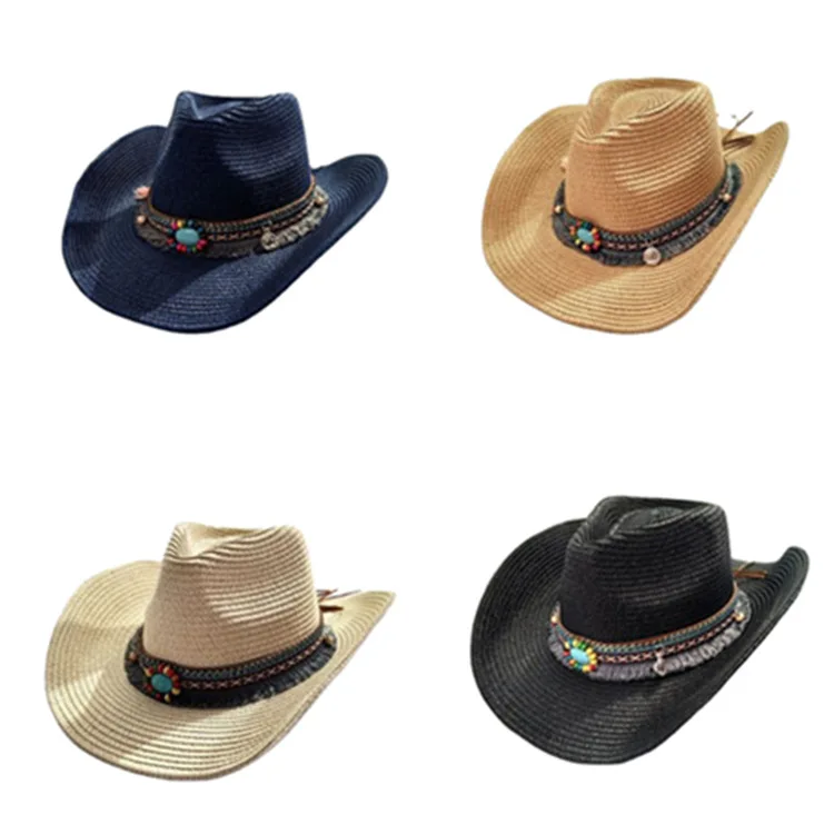 2023 Men Cowboy Mexico Straw Knight Jazz hat medium brim Straw Cowboy Hat