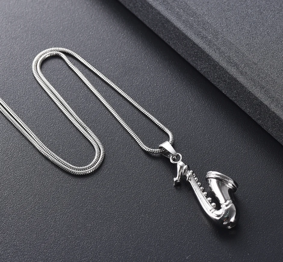 Stainless Steel Saxophone Pendant Necklace Urn Necklace For Human Ashes Music Cremation Jewelry Locket Keepsake For Women Men