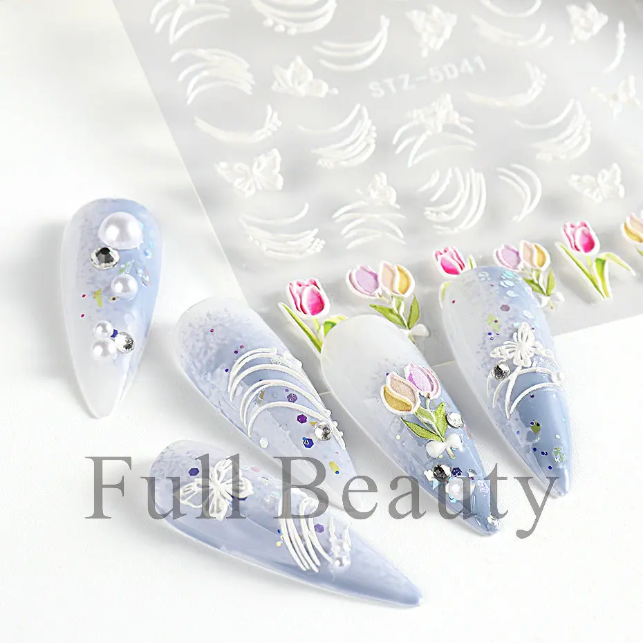 2024 KUDAN Factory Wholesale Cute Nail Sticker Decals Adhesive Chinese Plaid Daisies Design Hot Selling Art Relief for Nail Art
