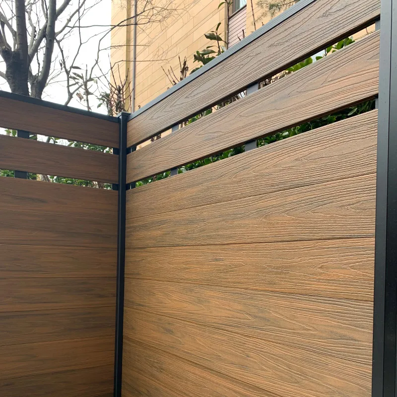 Luxury Water-Proof WPC Composite Outdoor Garden Fence Fashionable Wood Facade Aluminium Post Villas Co-Extrusion Wall Boards