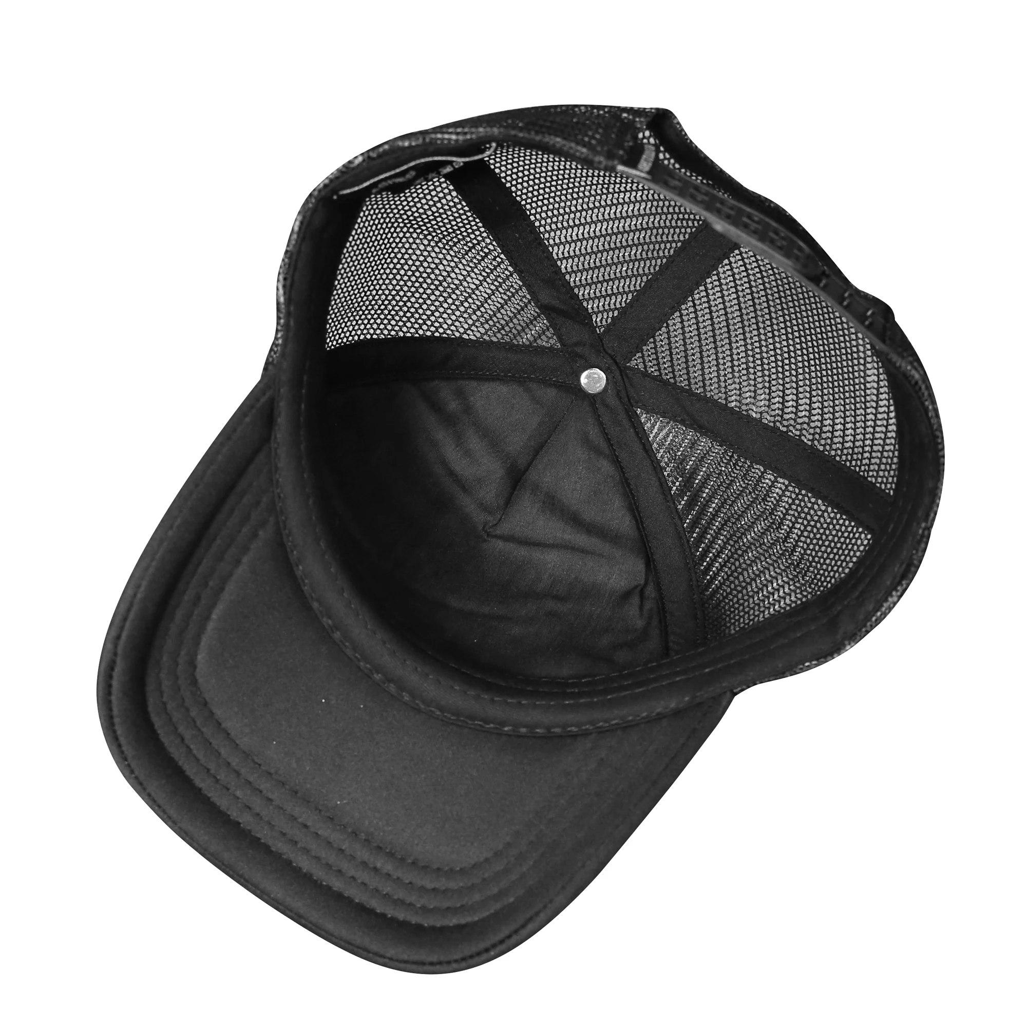 Promotional 100% polyester 5 panels Short Bill Black Foam Plain Trucker Cap Mesh Hat For Summer
