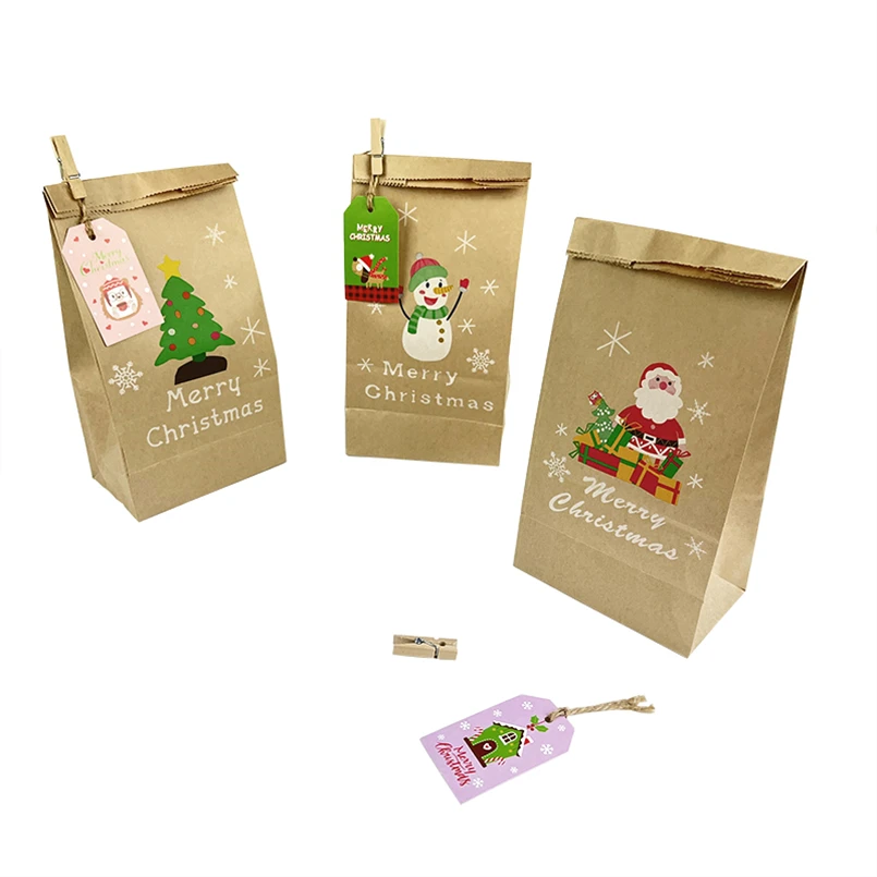 New Design Wholesale Advent Calendar Bags Custom Christmas Advent Calendar Packaging Bag Biscuit Packaging Food Paper Bag