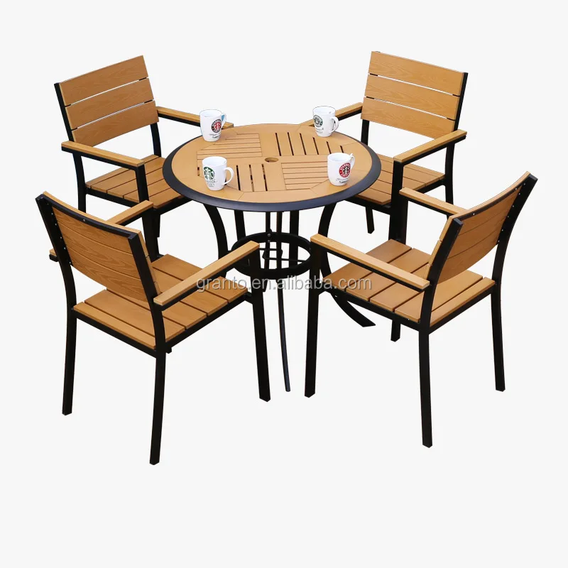 All weather outdoor furniture plastic wood dining table and chair wood dining set