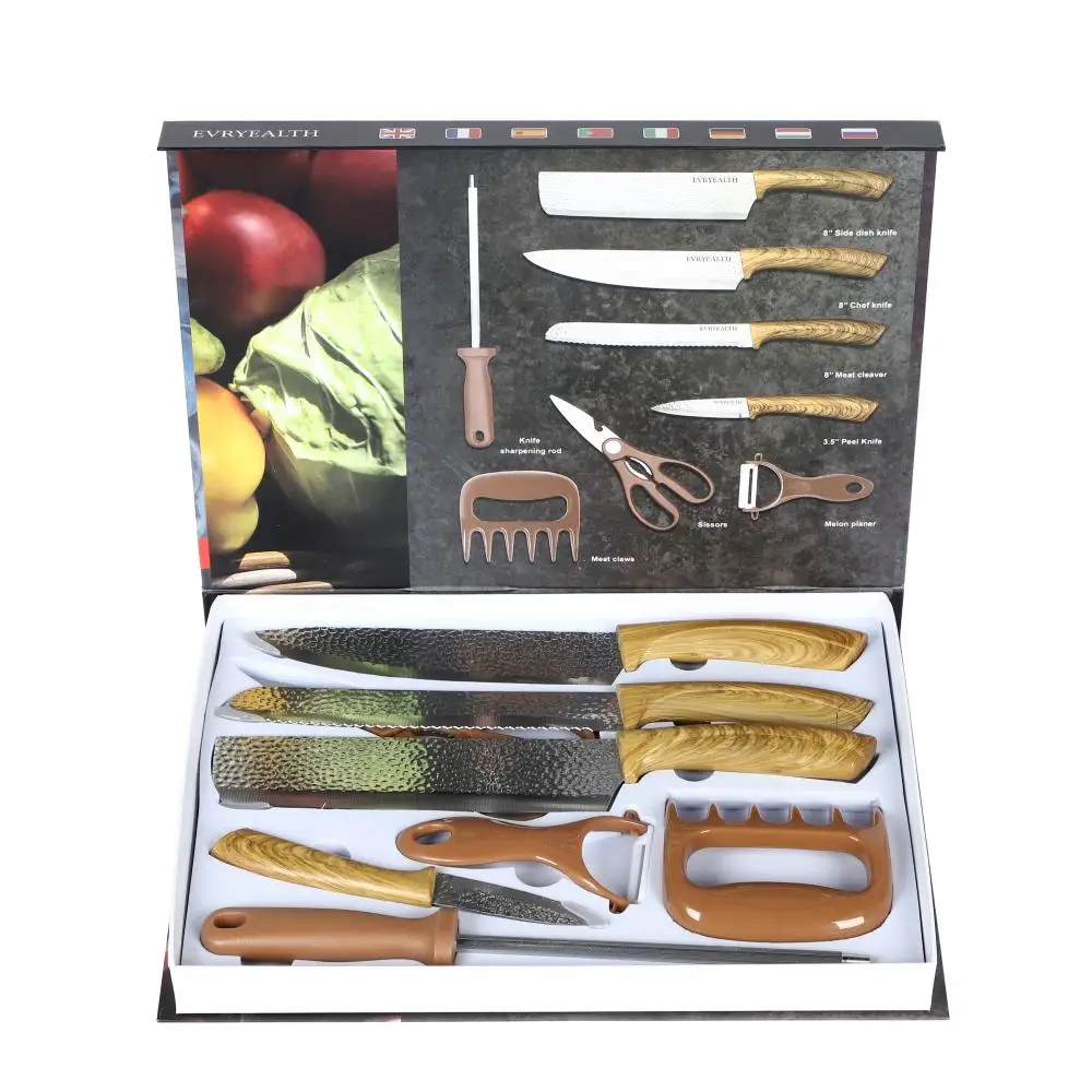 Popular wholesale Kitchen knife set 8-piece business knife set stainless steel double-sided suction Knife Sets