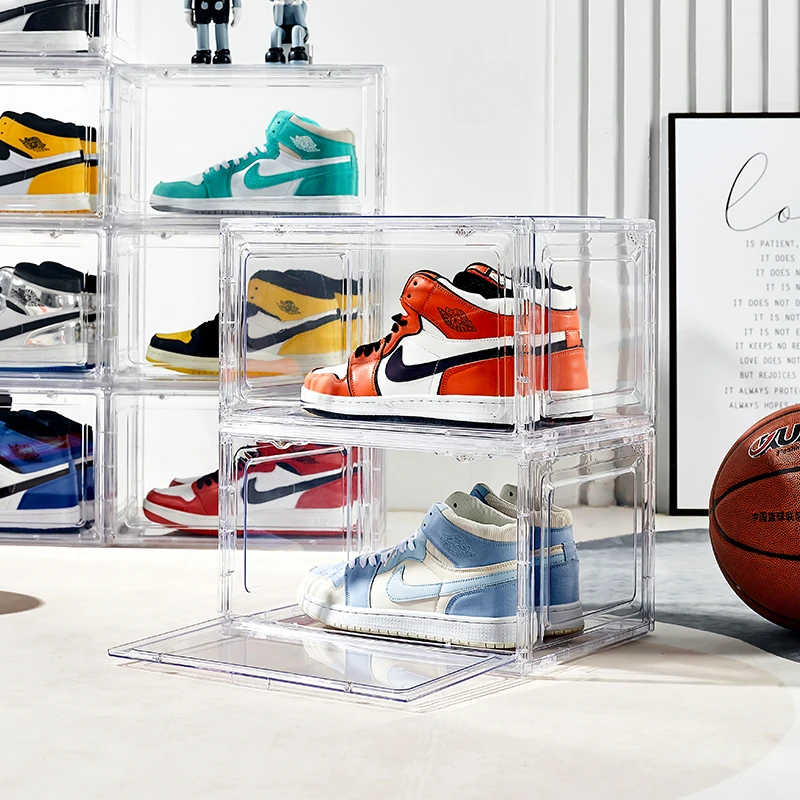 Manufacturer Organizer Stackable Plastic Clear Storage Containers Large Custom Shoe Box With Logo Magnetic Custom Sneaker Box