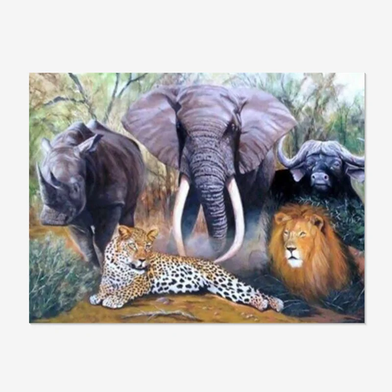 Canvas Environment Friendly Elephant Rhinoceros Lion Leopard Full Drill Diamond Painting 5D Picture DIY Embroidery Home Decor