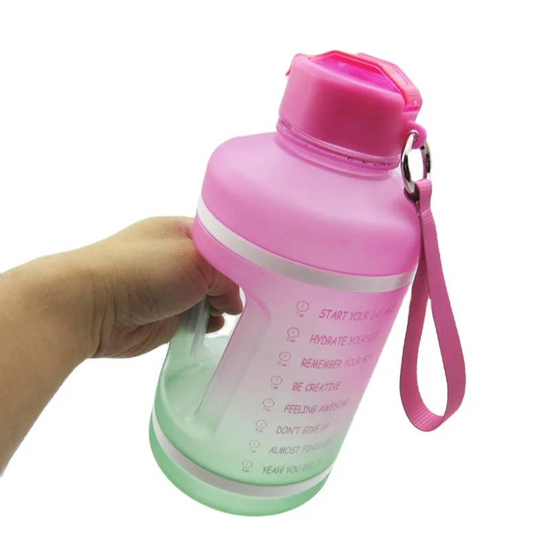 bpa free custom logo Plastic Motivational 1 gallon water bottles Water Bottles Gym jug with straw and rope